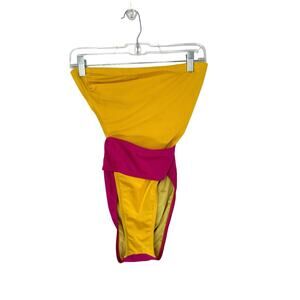 Karla Colletto Pink Yellow Bandeau Strapless One Piece Bikini Swimsuit Size 8